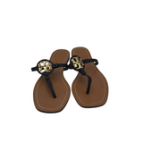 TORY BURCH FLAT SANDAL GOLD DESIGNER SHOES BLACK GOLD 7M
