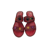 LEATHER HEEL SANDAL SHOES RED 10.5-11