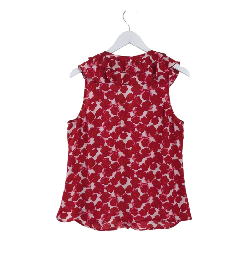FLORAL FLUTTER SLEEVE BLOUSE RED WHITE MEDIUM