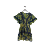 BCBGMAXAZRIA LACE FLORAL SHORT SLEEVE DESIGNER DRESS YELLOW BLUE 04