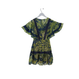 BCBGMAXAZRIA LACE FLORAL SHORT SLEEVE DESIGNER DRESS YELLOW BLUE 04