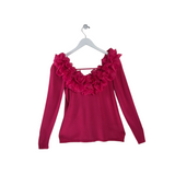 BOSTON PROPER RUFFLE LONG SLEEVE TOP PINK MEDIUM