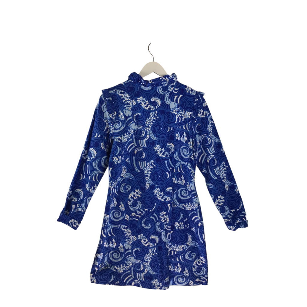 LILLY PULITZER NWT$158 1/2 ZIP KNIT PRINT LONG SLEEVE DESIGNER DRESS BLUE WHITE MEDIUM