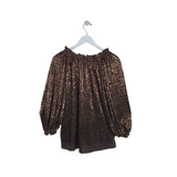 METALLIC LONG SLEEVE DESIGNER TOP COPPER SMALL