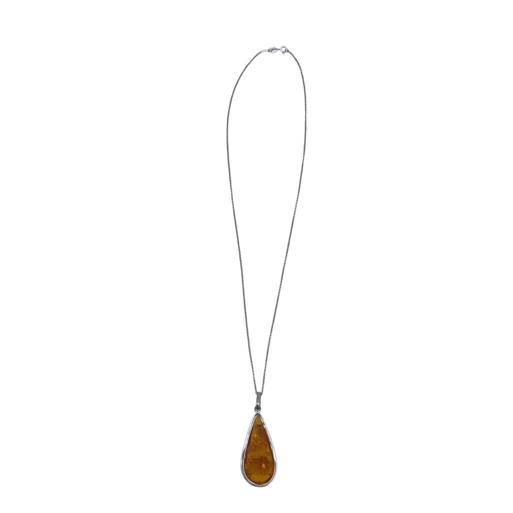 .925 AMBER TEARDROP PENDANT NECKLACE SILVER AMBER