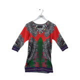 V NECK TUNIC DESIGNER SWEATER RED BLACK SMALL