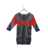 V NECK TUNIC DESIGNER SWEATER RED BLACK SMALL