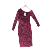 DESIGUAL NWT MIDI PLAID KNIT LONG SLEEVE DRESS PINK MAROON MEDIUM