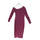 DESIGUAL NWT MIDI PLAID KNIT LONG SLEEVE DRESS PINK MAROON MEDIUM