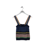 VERONICA BEARD CROCHET TANK SWEATER NAVY YELLOW MEDIUM