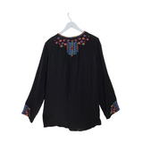 JOHNNY WAS NWT EMBROIDERED LONG SLEEVE DESIGNER TOP BLACK BLUE X LARGE