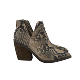 VINCE CAMUTO SNAKE PRINT BOOTIE BOOTS BLACK BROWN 8M