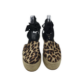 TORY BURCH ANIMAL PRINT ESPADRILLE WEDGE DESIGNER SHOES TAN BLACK 7.5M