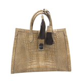 CLAUDIA FIRENZE SATCHEL LEATHER CROC EMBOSSED HANDBAG BEIGE