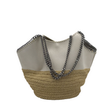 RET$1,670 WOVEN BUCKET LUXE HANDBAG WHITE TAN