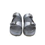 ANN MASHBURN NWT$395 DOUBLE BUCKLE FLAT DESIGNER SHOES SILVER 38