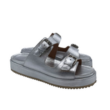 ANN MASHBURN NWT$395 DOUBLE BUCKLE FLAT DESIGNER SHOES SILVER 38