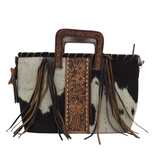 AMERICAN DARLING TOOLED COWHIDE GUN CONCEALED HANDBAG BROWN BLACK