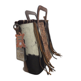 AMERICAN DARLING TOOLED COWHIDE GUN CONCEALED HANDBAG BROWN BLACK