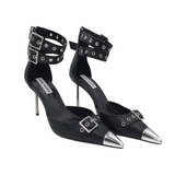 STEVE MADDEN BUCKLE POINT PUMP SHOES BLACK SILVER 9