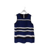 ST JOHN NWT$495 SLEEVELESS STRIPE DESIGNER DRESS NAVY BLACK LARGE