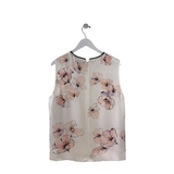 ST JOHN FLORAL SILK SLEEVELESS DESIGNER TOP WHITE PEACH LARGE
