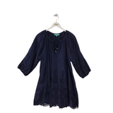 MELISSA ODABASH RET$291 EYELET 3/4 SLEEVE DESIGNER DRESS NAVY XLARGE