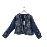 JOHNNY WAS NWT$398 BOLERO EMBROIDERED DESIGNER JACKET BLUE WHITE XL