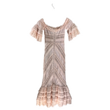 CINQ À SEPT RET$500 LACE RUFFLE OFF SHOULDER MIDI DESIGNER DRESS BLUSH 0
