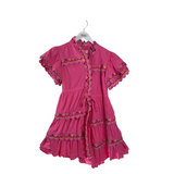 CELIA B RET$400 EMBROIDERED SCALLOP RUFFLES DESIGNER DRESS PINK MULTI SMALL
