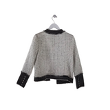 NANETTE BY NANETTE LEPORE NWT$138 TWEED OPEN DDENIM TRIM BLAZER WHITE GREY SMALL