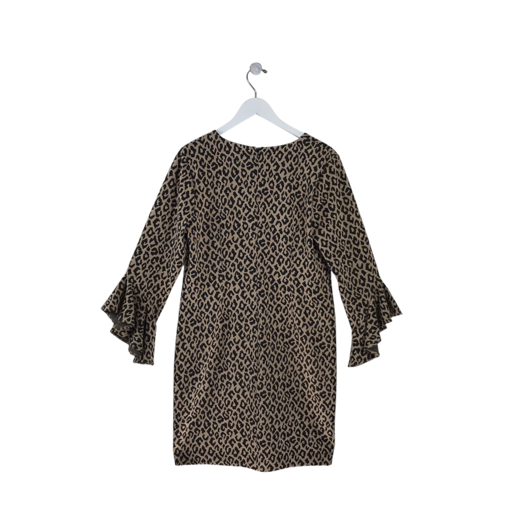 TRINA TURK ANIMAL PRINT LONG SLEEVE DESIGNER DRESS BEIGE BLACK 10