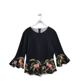 TED BAKER FLARE SLEEVE DESIGNER TOP BLACK GREEN 12