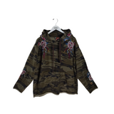 JOHNNY WAS EMBROIDERED CAMO DESIGNER SWEATER OLIVE BLUE LARGE