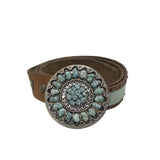 LEATHEROCK LEATHER STUDS BELT WOMEN'S ACCESSORIES BLUE BROWN MEDIUM