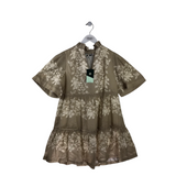 TUCKERNUCK NWT FLORAL SHORT SLEEVE LINEN/COTTON BLEND DESIGNER DRESS BEIGE WHITE MEDIUM