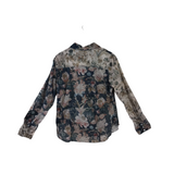 RET$130 PRINT LONG SLEEVE DESIGNER BLOUSE CREAM GREY MEDIUM