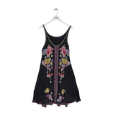 JOHNNY WAS EMBROIDERED SLEEVELESS DESIGNER DRESS BLACK MULTI SMALL