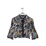 ST JOHN FLORAL 3/4 SLEEVE DESIGNER CARDIGAN BLACK BEIGE 2