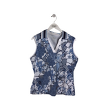 JOHNNY WAS PRINT SLEEVELESS DESIGNER TOP BLUE WHITE LARGE