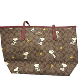 COACH RET$450 PEANUTS TOTE HANDBAG BROWN RED
