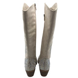 RHINESTONE WESTERN KEE HIGH BOOTS CREME SILVER 8