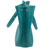 LONGCHAMP CROC EMBOSSED TOTE HANDBAG AQUA
