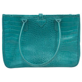 LONGCHAMP CROC EMBOSSED TOTE HANDBAG AQUA
