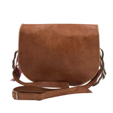 PATCH LEATHER MESSENGER HANDBAG BROWN PINK