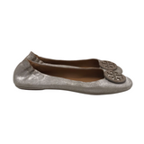 TORY BURCH LEATHER BALLET FLAT DESIGNER SHOES SILVER 8