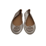 TORY BURCH LEATHER BALLET FLAT DESIGNER SHOES SILVER 8