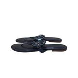 TORY BURCH RET$198 "MILLER" LEATHER FLAT SANDAL SHOES NAVY 8