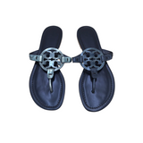 TORY BURCH RET$198 "MILLER" LEATHER FLAT SANDAL SHOES NAVY 8