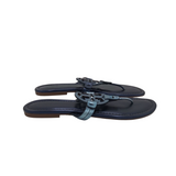 TORY BURCH RET$198 "MILLER" LEATHER FLAT SANDAL SHOES NAVY 8